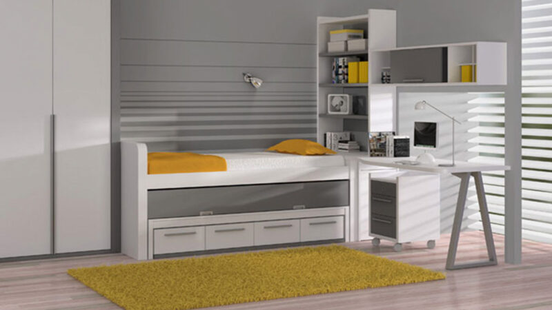 Cama nido blanca con somier extraíble para habitación infantil