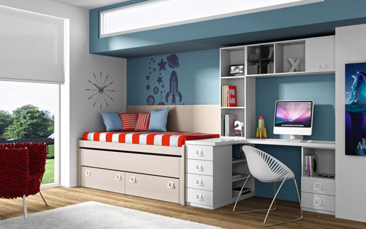 Habitación infantil con cama nido, somier extraíble y cajones inferiores