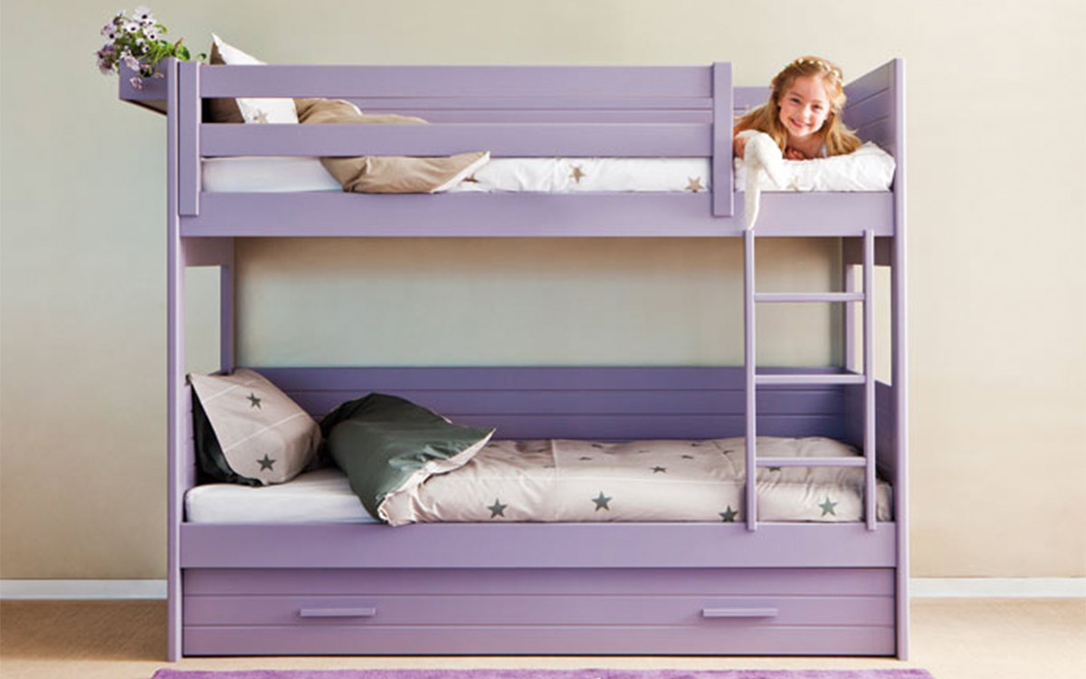 litera juvenil Asoral con cama nido para habitaciones pequeñas, acabado texturado resistente, muebles infantiles duraderos y funcionales