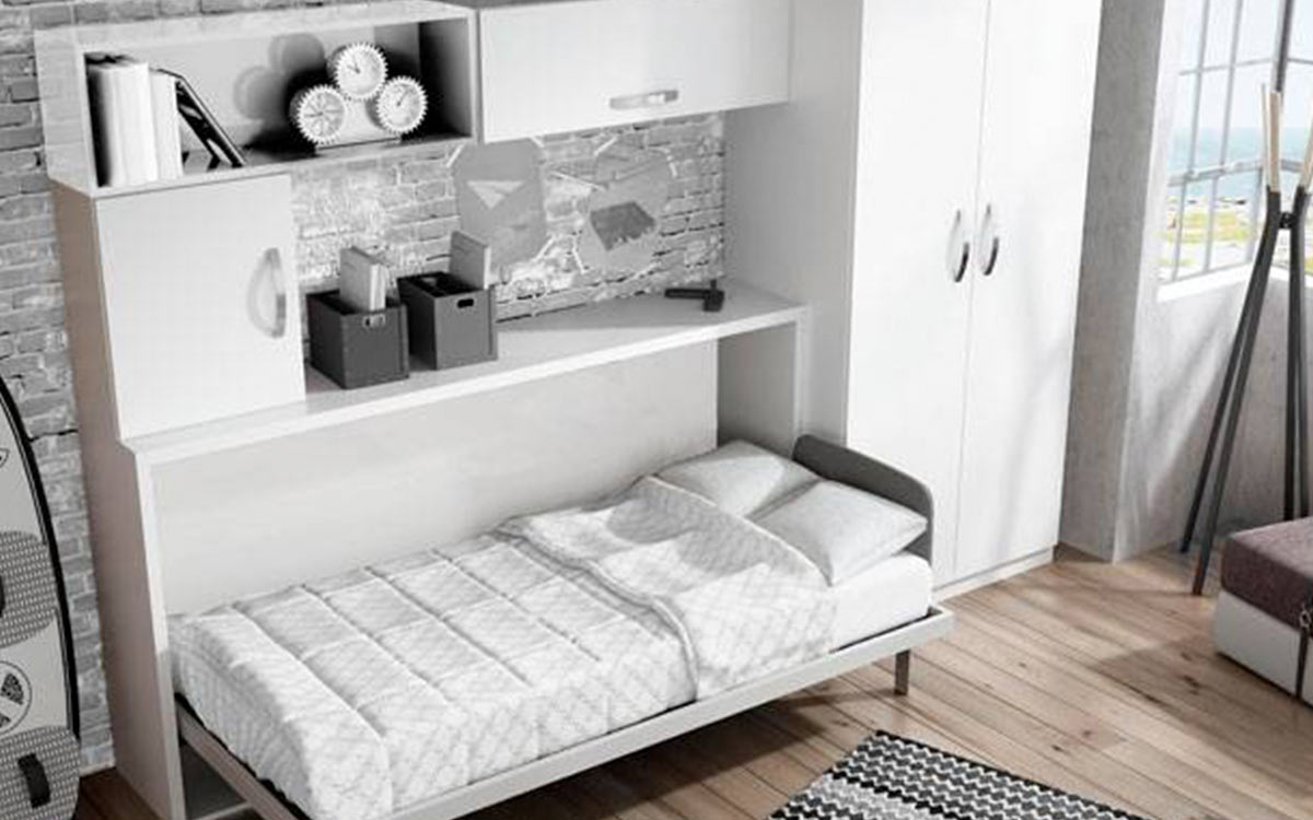 Mueble cama abatible individual con diseño compacto y personalizable.