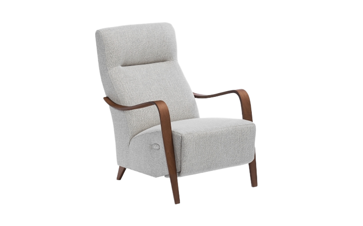 sillón relax estilo nórdico con reposapiés eléctrico y patas de madera elegante