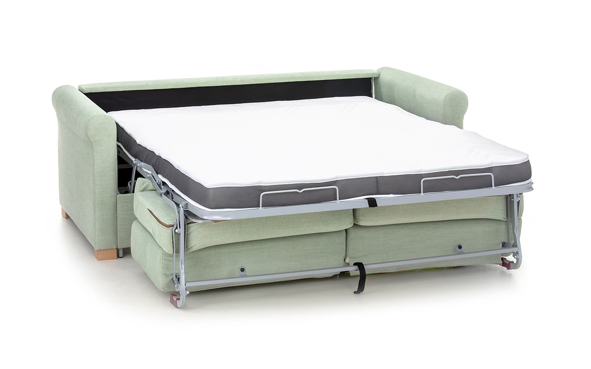 Sofá cama compacto de diseño clásico, colchón HR de 140x190 cm, ideal para salones pequeños, fácil apertura sin mover almohadones, ahorro de espacio. Diseño abierto.