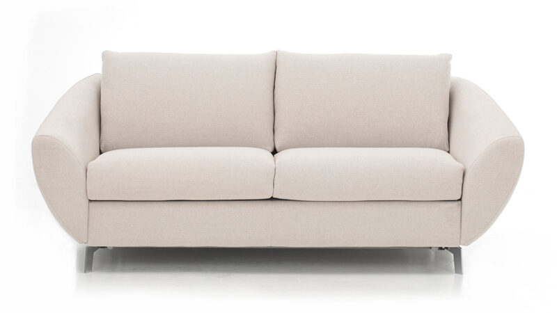 Sofá cama con diseño único, colchón HR o viscoelástico de 140x200 cm, fácil apertura, ideal para dormir a diario, disponible en varias tapicerías. Diseño frontal.
