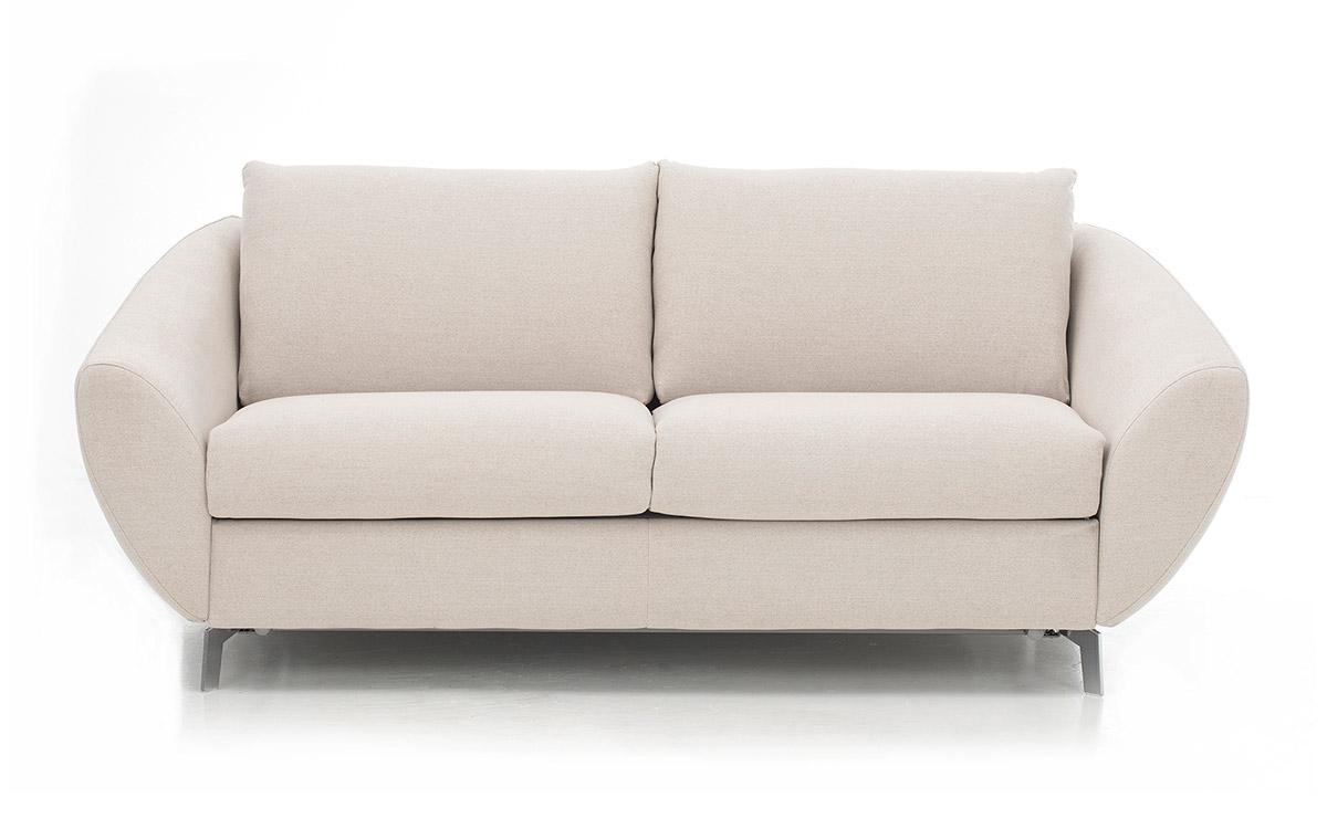 Sofá cama con diseño único, colchón HR o viscoelástico de 140x200 cm, fácil apertura, ideal para dormir a diario, disponible en varias tapicerías. Diseño frontal.