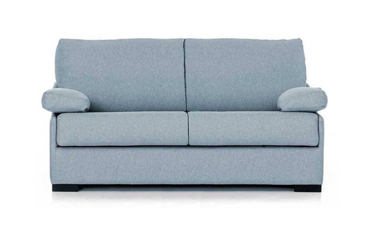 Sofá cama compacto con colchón HR de alta densidad, sin necesidad de mover almohadones, ideal para habitaciones pequeñas y espacios reducidos. Diseño frontal.