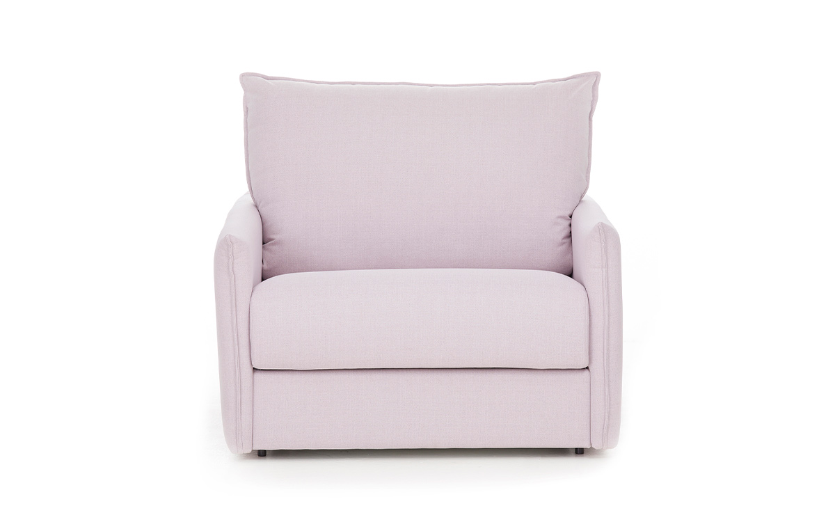 Sillón cama compacto y elegante de 70x190 con colchón HR y detalles decorativos, ideal para diario. Diseño frontal.