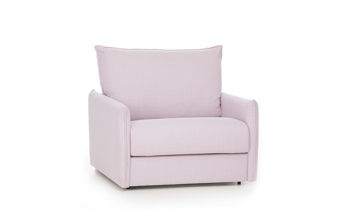 Sillón cama compacto y elegante de 70x190 con colchón HR y detalles decorativos, ideal para diario. Diseño con perspectiva.