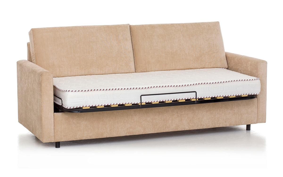 Sofá cama horizontal con cama elevada y apertura sencilla, ideal para hospitales, clínicas y colectividades, con estructura metálica resistente y diseño funcional. Diseño abierto_2