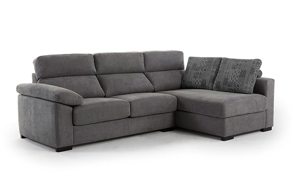 Sofá cama con chaise longue de diseño contemporáneo, apertura italiana fácil, colchón cómodo y cajón de almacenaje. Diseño con perspectiva.