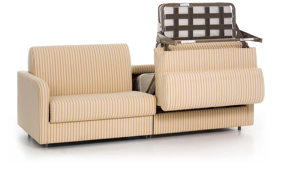 Sofá cama con dos camas de 90x200 cm, desenfundable, diseño juvenil y práctico, ideal para uso diario en espacios medianos. Diseño medio abierto
