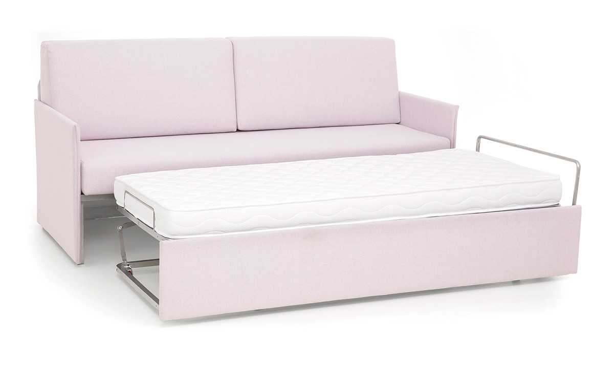 Sofá cama nido con dos camas de 80x190 cm, compacto y elegante, fácil de abrir, ideal para habitaciones pequeñas. Diseño abierto.