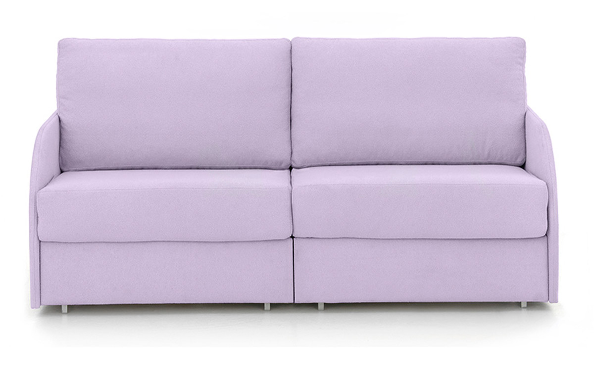 Sofá cama gemelas con apertura independiente, diseño compacto y estructura reforzada, ideal para espacios pequeños. Diseño frontal.