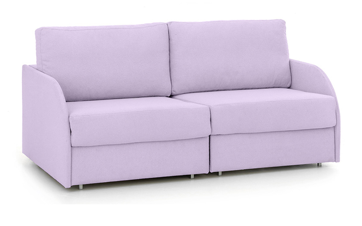 Sofá cama gemelas con apertura independiente, diseño compacto y estructura reforzada, ideal para espacios pequeños. Diseño con perspectiva.