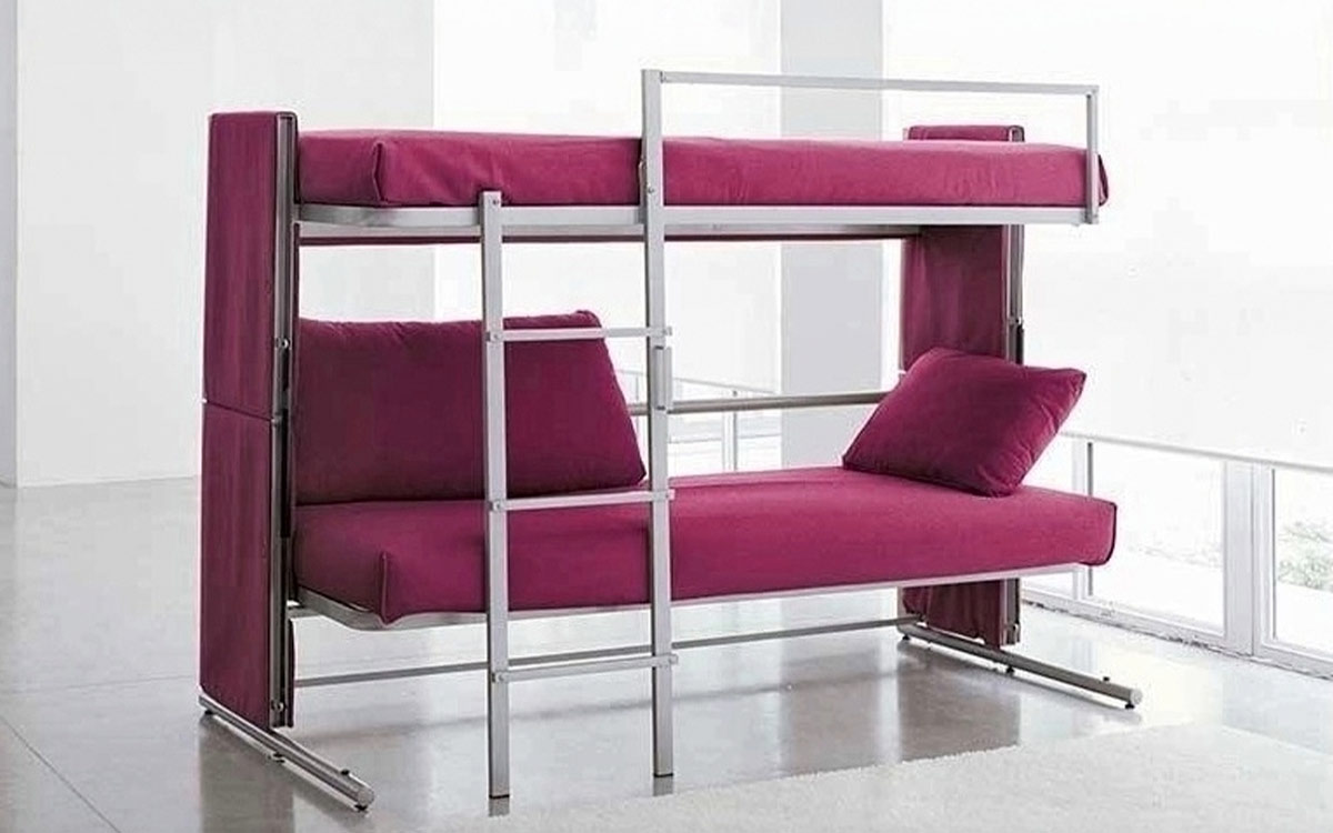 Sofá cama litera práctico con diseño ligero, apertura fácil, escalera integrada y funda lavable, ideal para espacios modernos y funcionales. Diseño abierto litera.