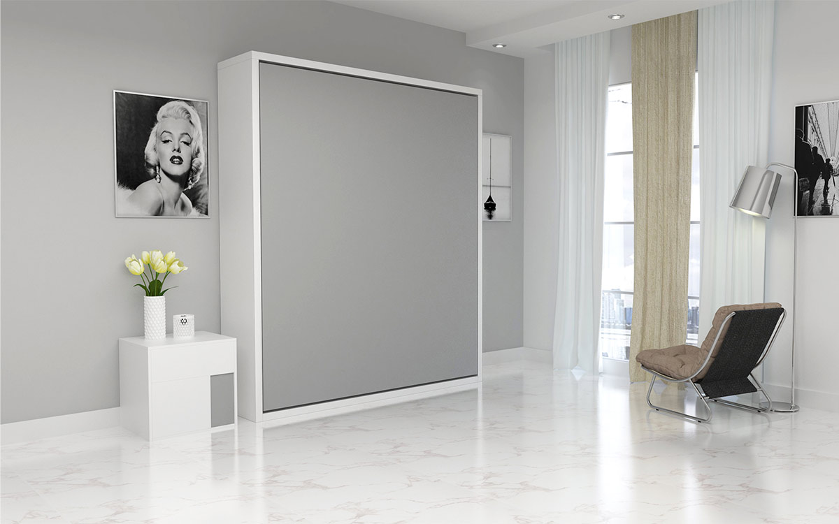 cama abatible lacada integrada con estilo en salón_perspectiva