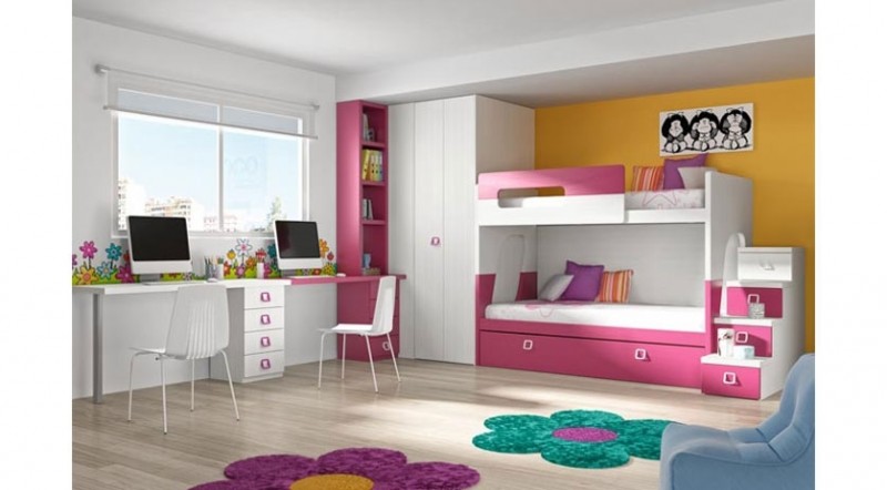 literas con cama debajo, habitación juvenil compartida